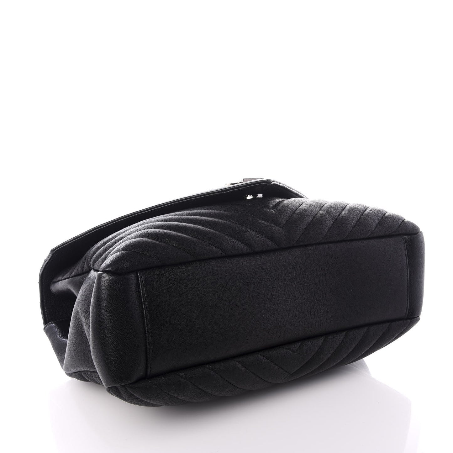 Sheepskin Matelasse Chevron Monogram Large College Satchel Black