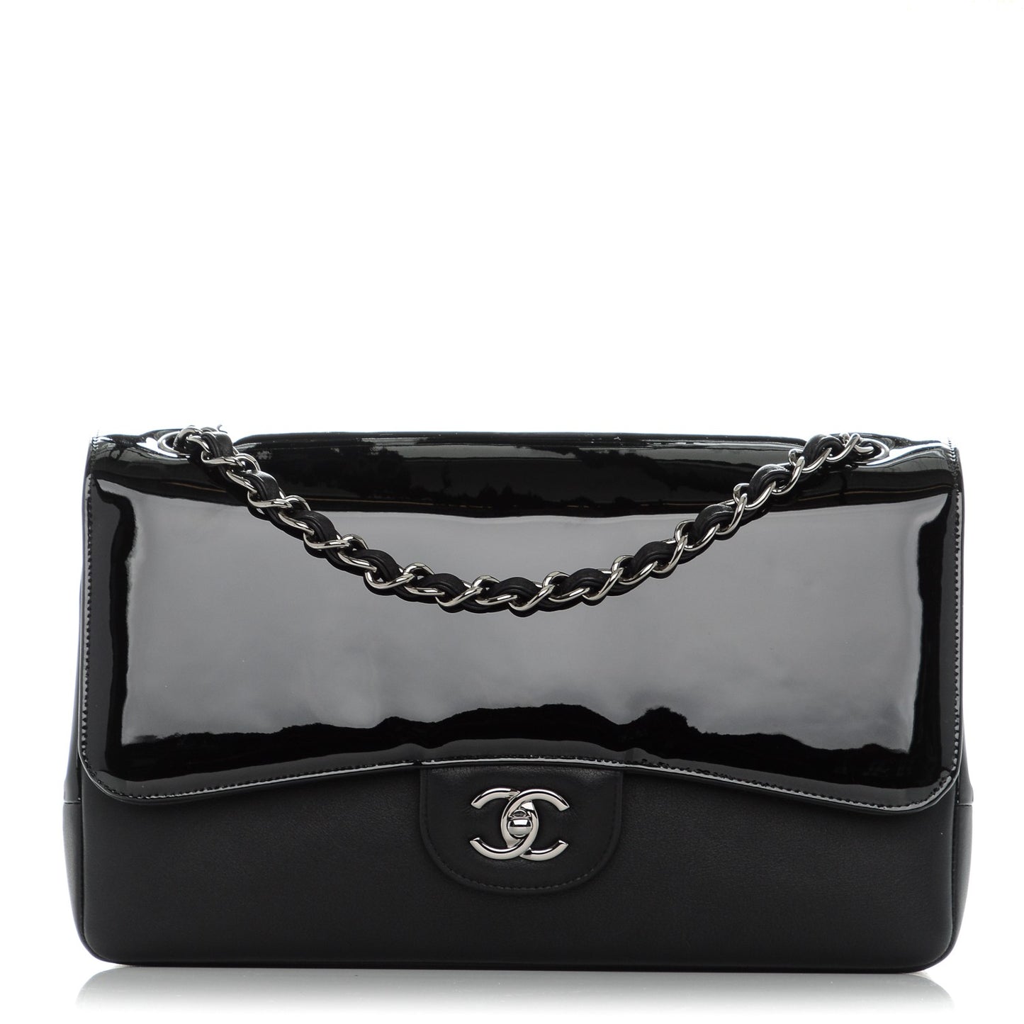 Patent Calfskin Jumbo Classic Pure Double Flap Black