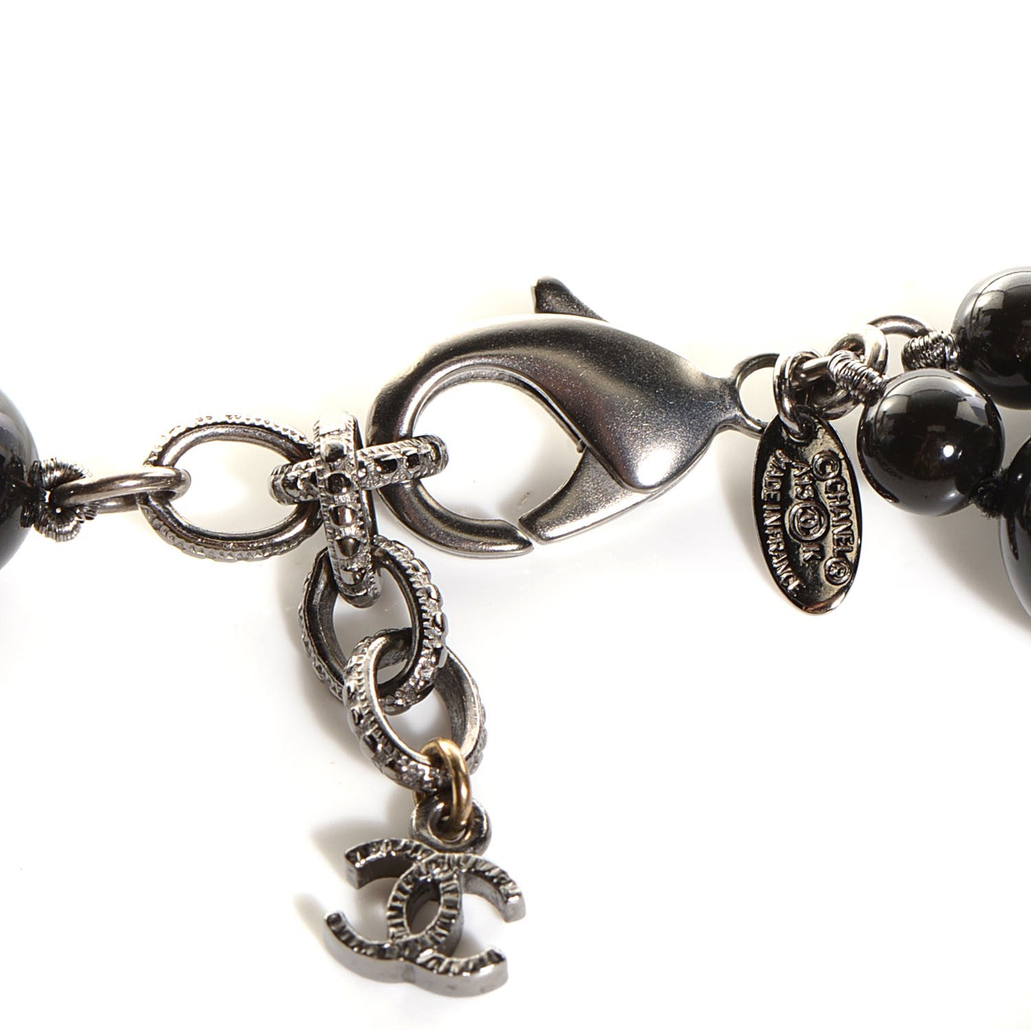 Chanel Glass Bead CC Map Short Necklace Ruthenium Black 4 of 6
