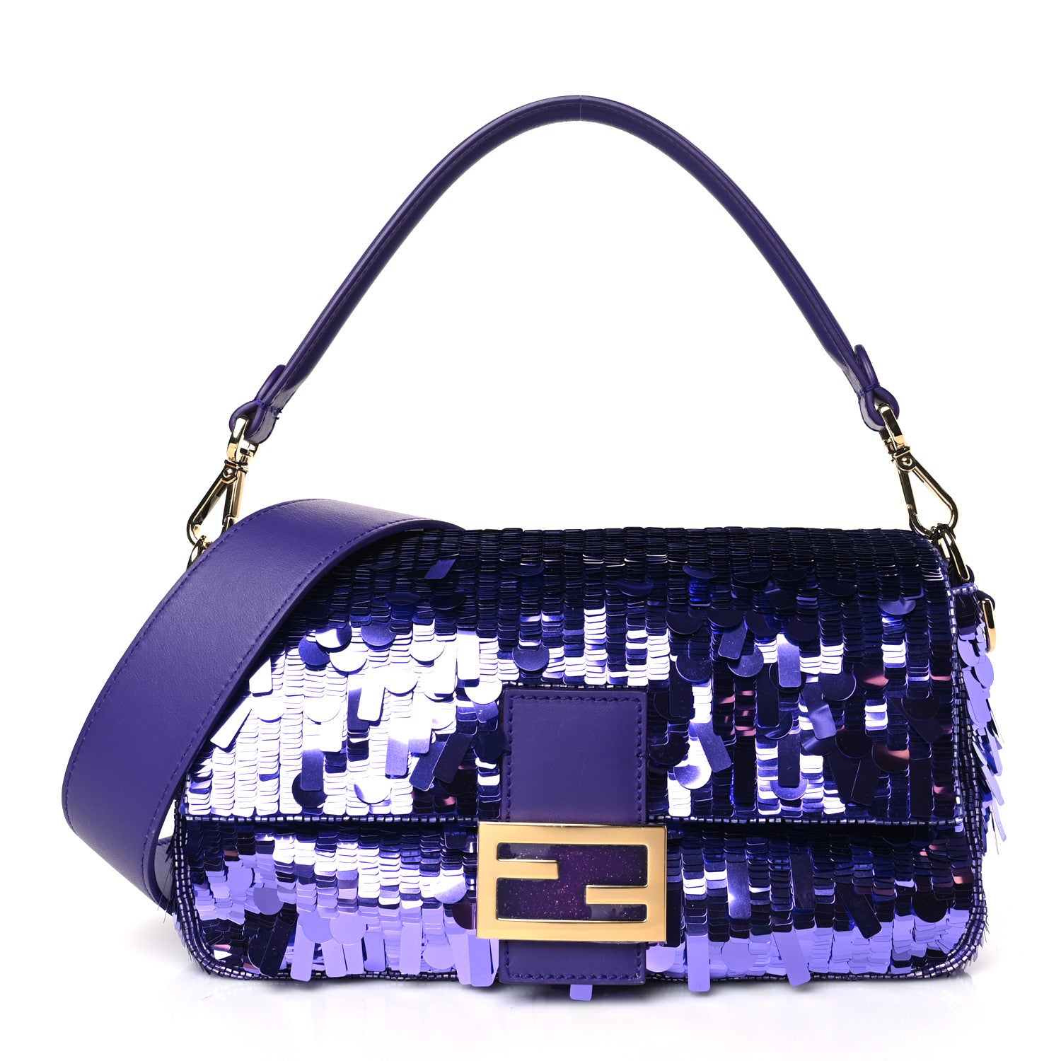 Fendi Sequin Paillettes Vitello Grace Sex and the City Baguette Viola Purple Rain 1 of 10