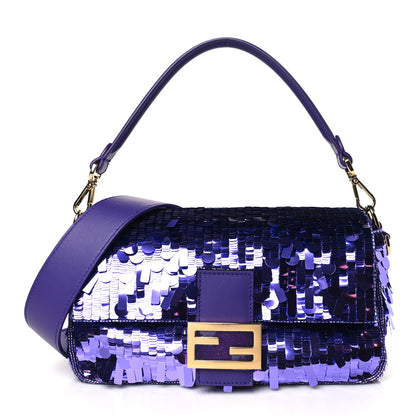 Fendi Sequin Paillettes Vitello Grace Sex and the City Baguette Viola Purple Rain 1 of 10