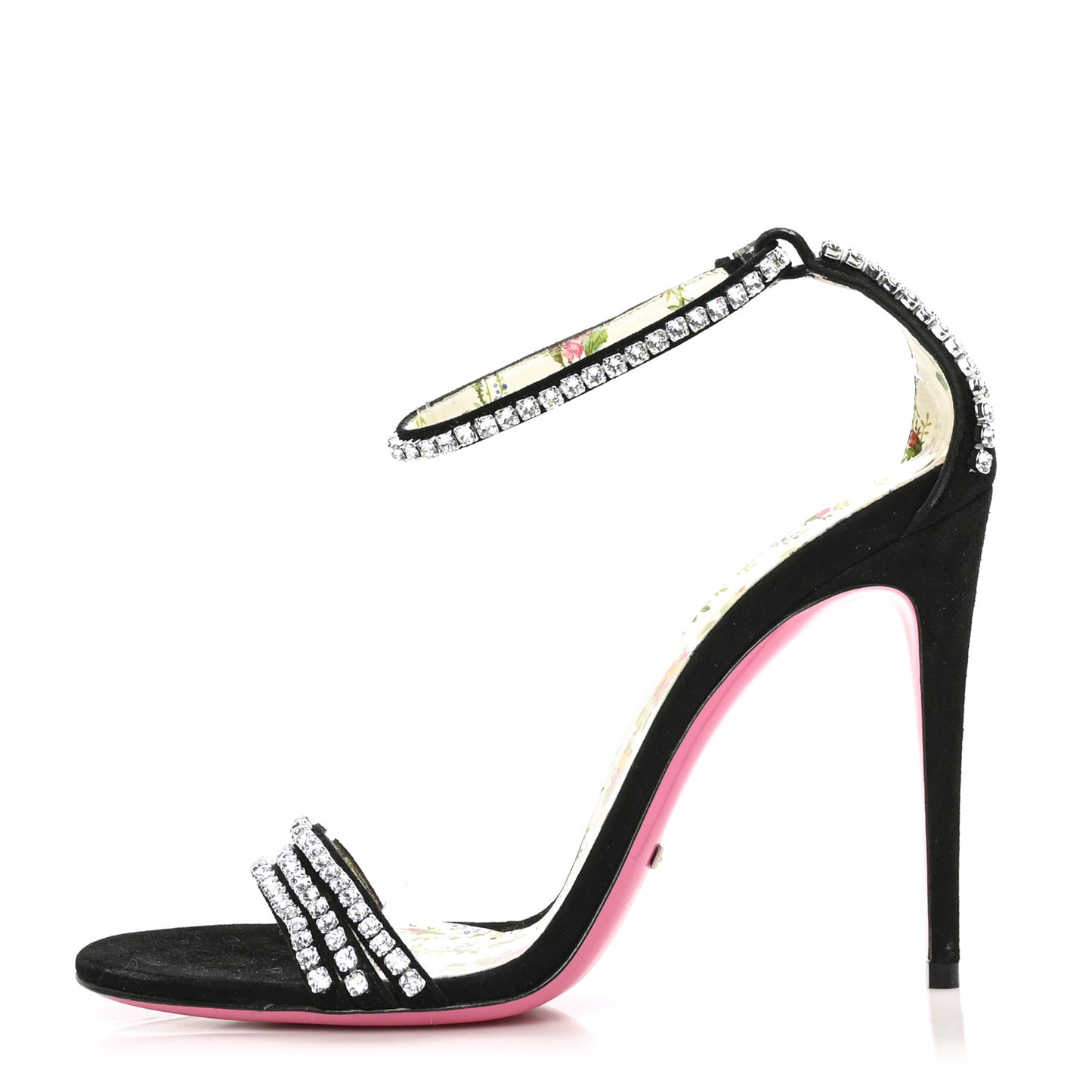Kid Scamosciato Crystal Ankle Strap High Heel Sandals 39.5 Black