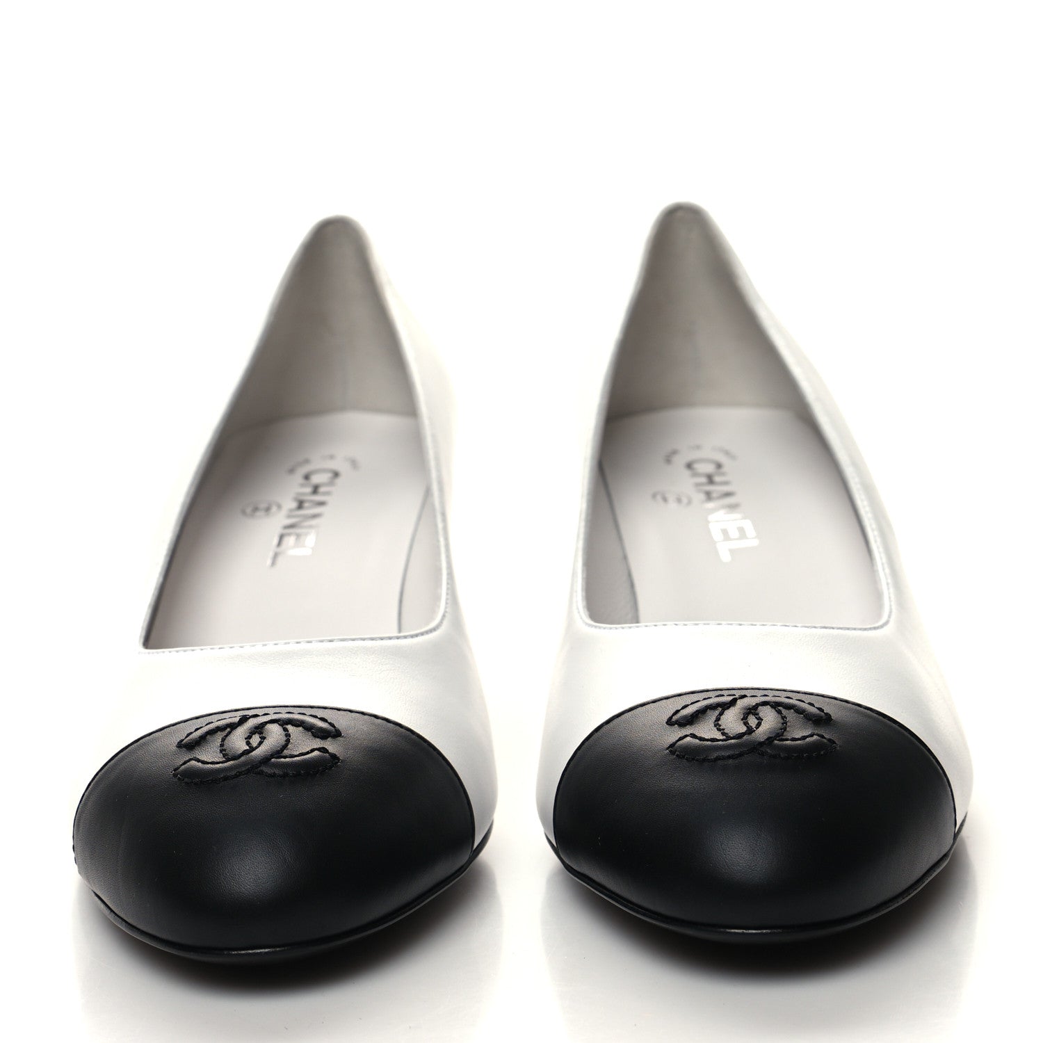 Chanel Lambskin Calfskin Cap Toe CC Pearl Pumps 41 White Black 2 of 8
