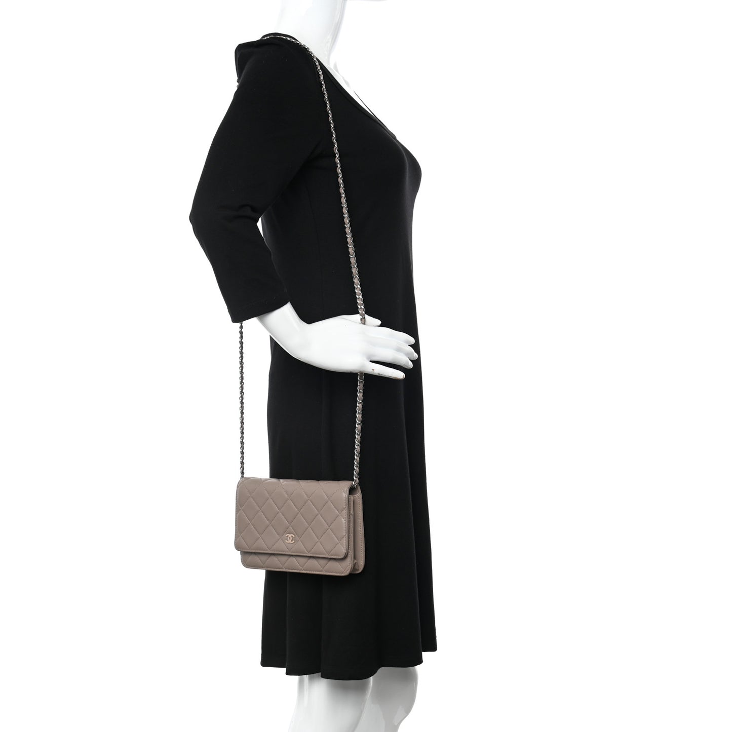 Lambskin Quilted Wallet On Chain WOC Taupe