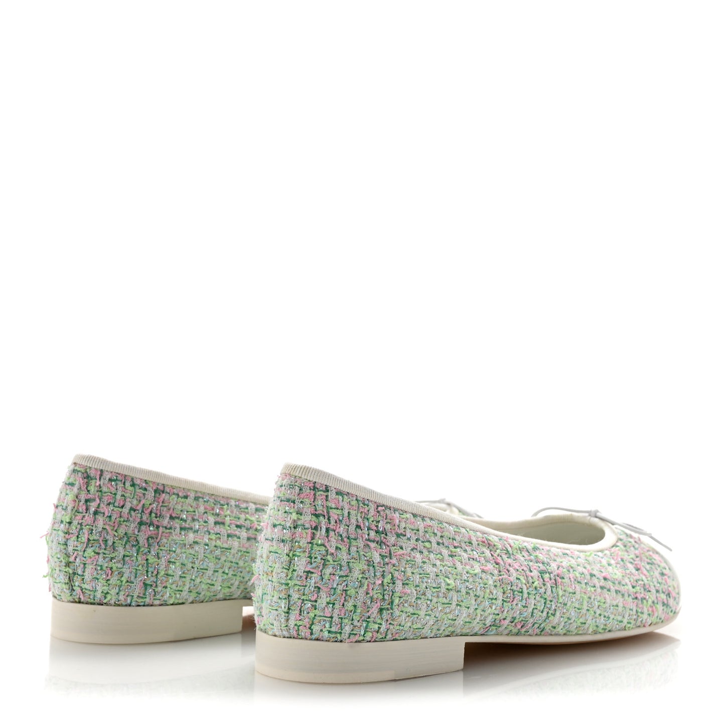 Cotton Tweed Patent Calfskin Cap Toe Ballerina Flats 40.5  Green Pink Turquoise White