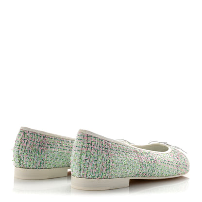 Chanel Cotton Tweed Patent Calfskin Cap Toe Ballerina Flats 40.5  Green Pink Turquoise White 5 of 11