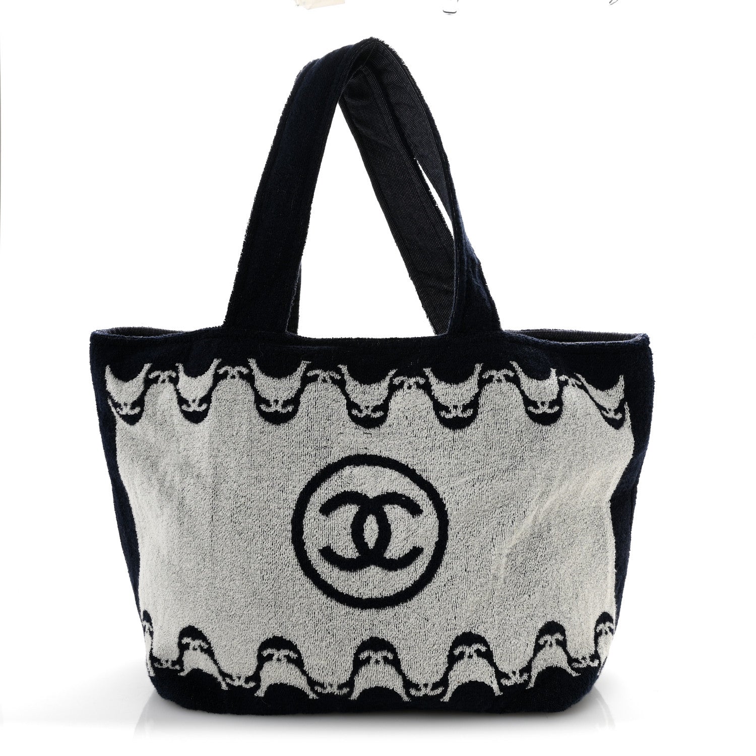 Chanel Terry Cotton CC Beach Tote Towel Set Ecru Dark Blue 1 of 11