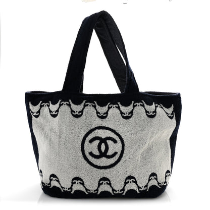 Chanel Terry Cotton CC Beach Tote Towel Set Ecru Dark Blue 1 of 11