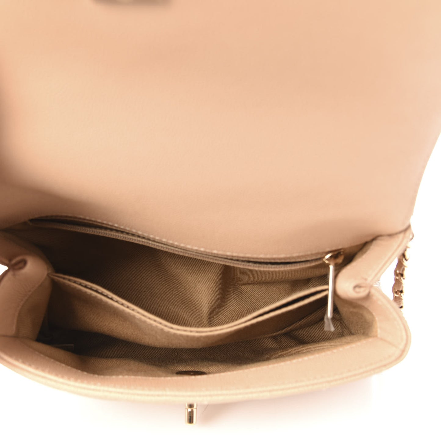 Caviar Chevron Quilted Mini Coco Handle Flap Beige