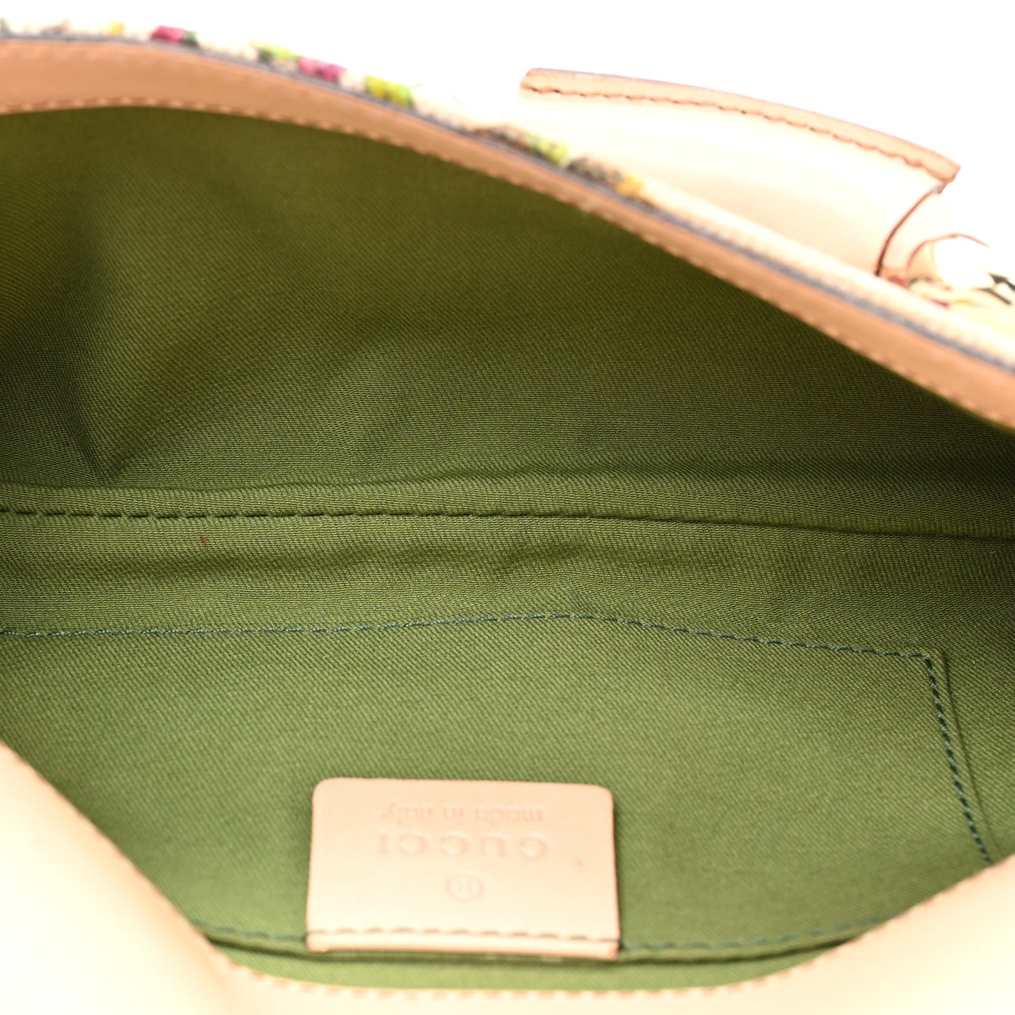 Canvas Flora Floral Beaded Small Horsebit Chain Clutch White Multicolor