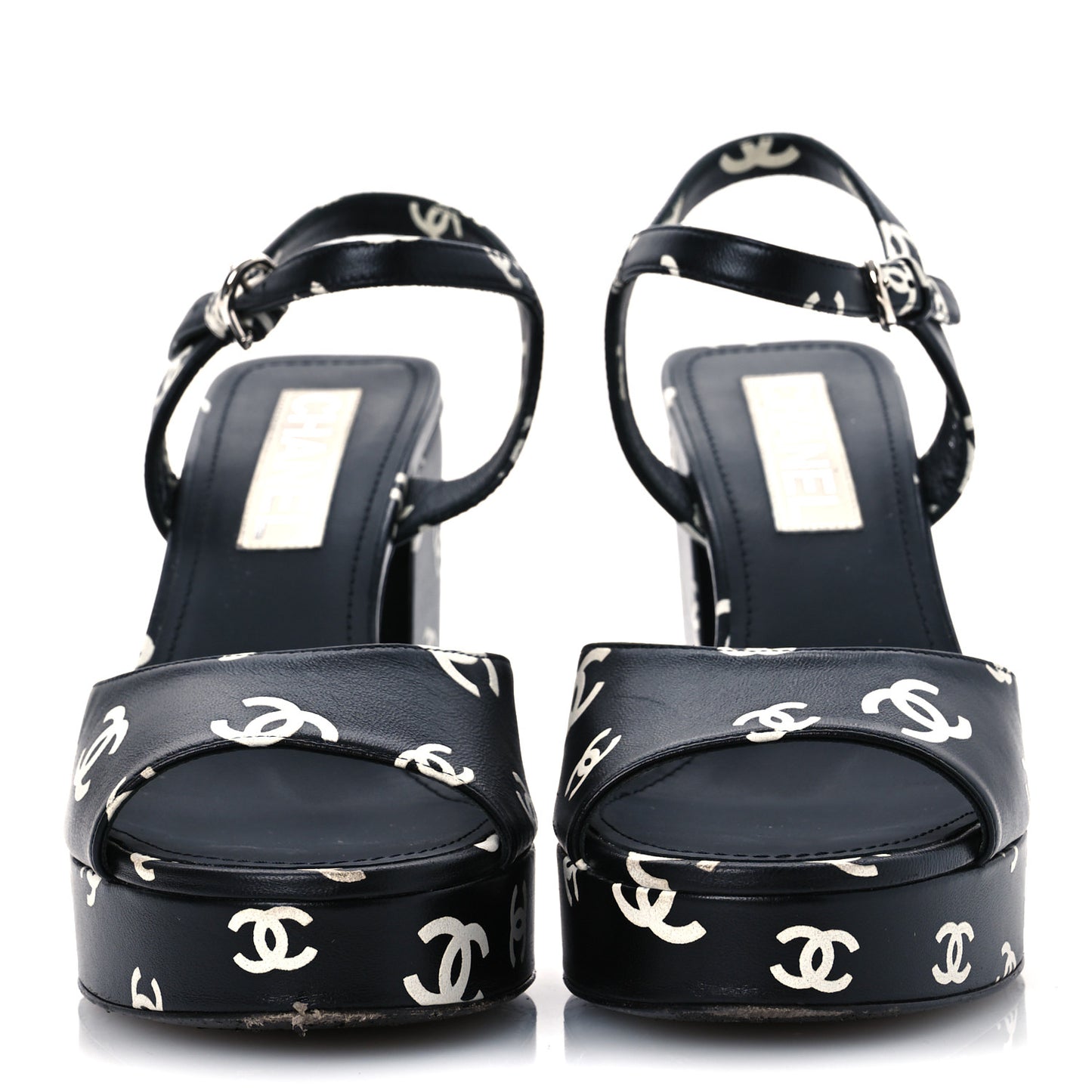 Printed Lambskin Coco Beach Platform Sandals 39 Black White