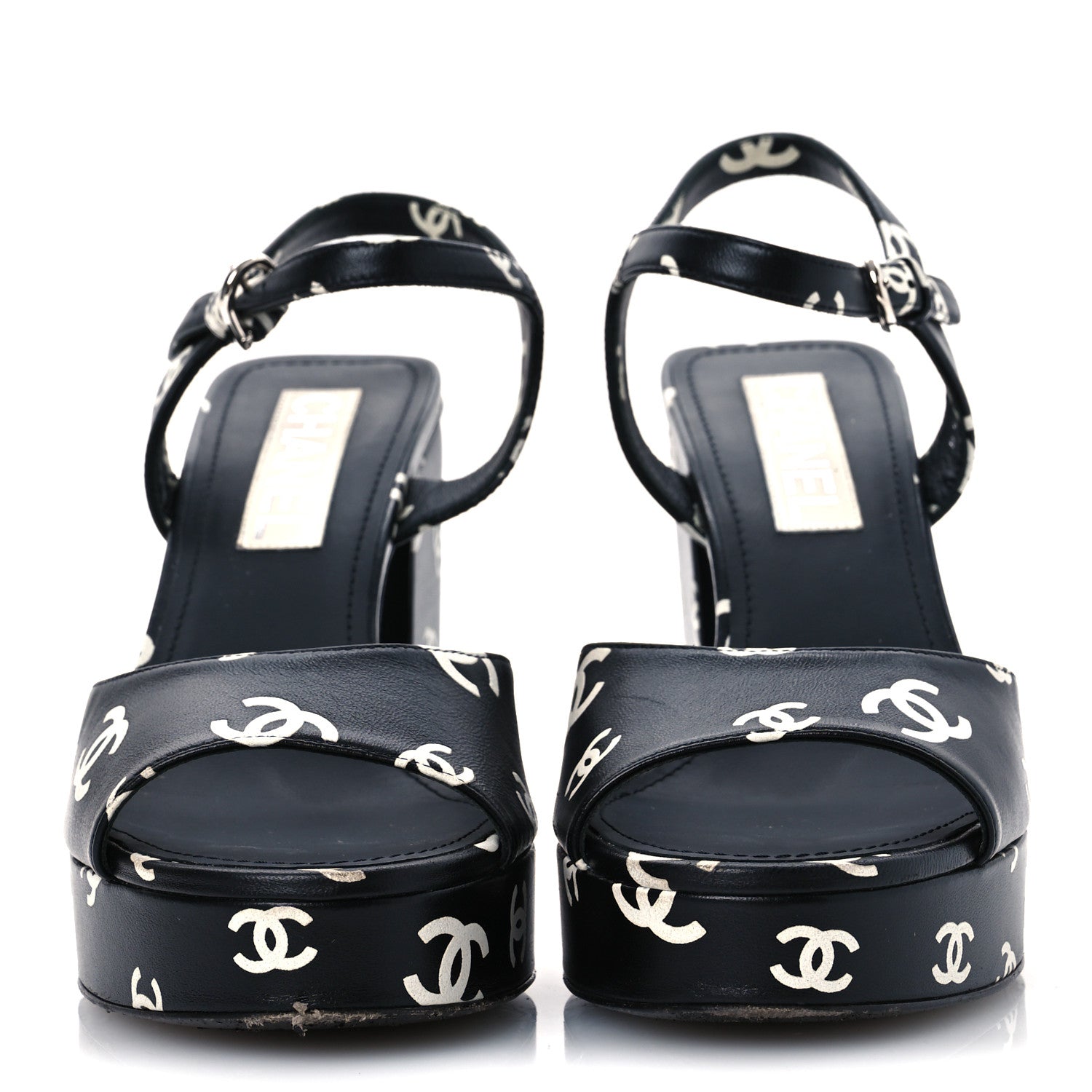 Chanel Printed Lambskin Coco Beach Platform Sandals 39 Black White 3 of 13
