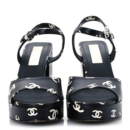 Chanel Printed Lambskin Coco Beach Platform Sandals 39 Black White 3 of 13