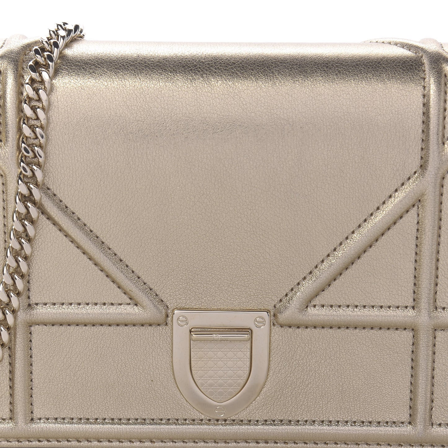 Metallic Calfskin Diorama Wallet on Chain Pouch Light Gold