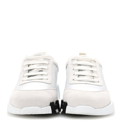 Hermes Goatskin Suede Goatskin Womens Bouncing Sneakers  38 White 3 of 10