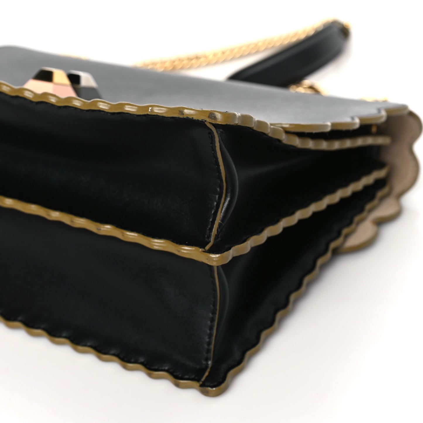 Vitello Liberty Scalloped Studded Kan I Shoulder Bag Black