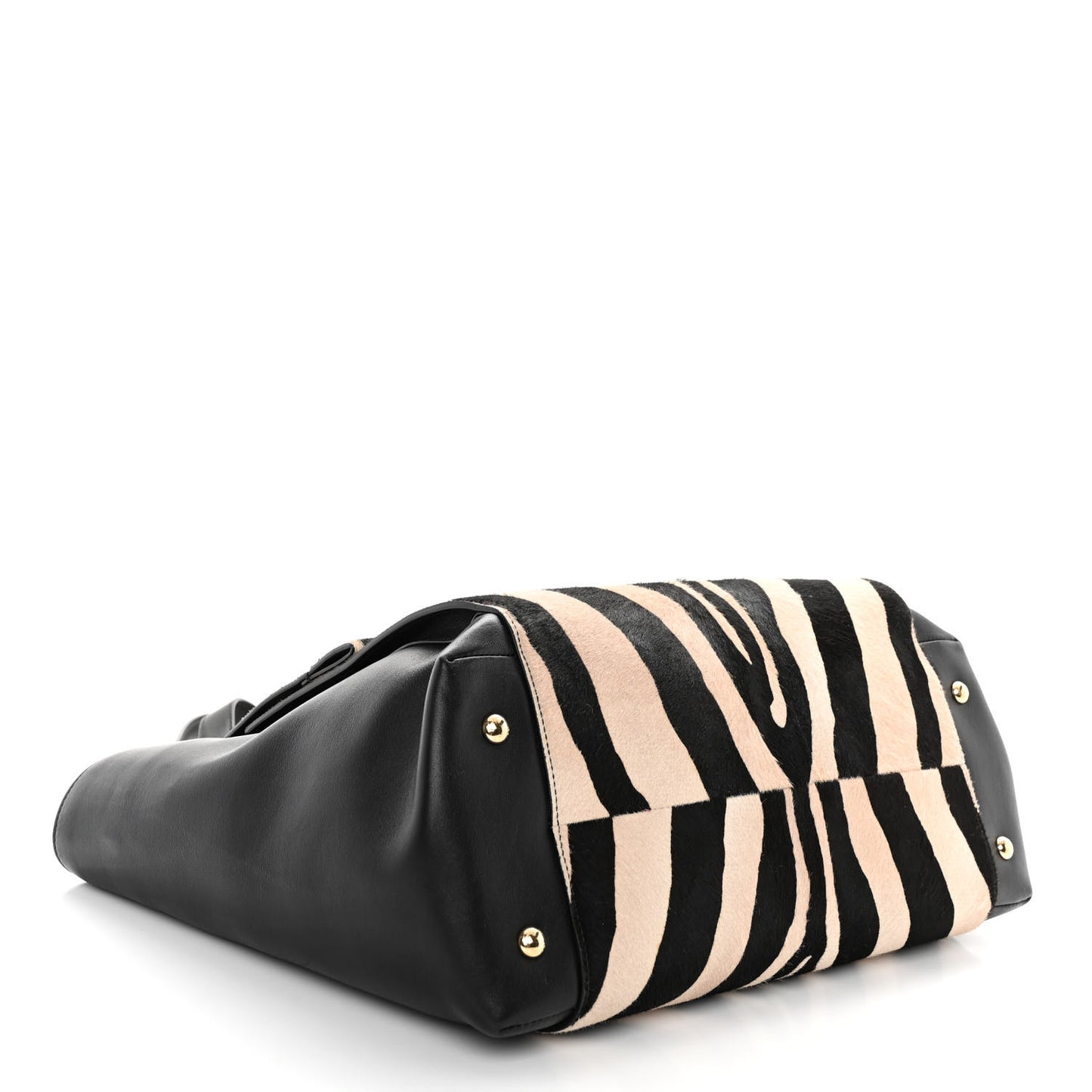 Calfskin Calf Hair Zebra Print Bitter Pocket Tote Black White