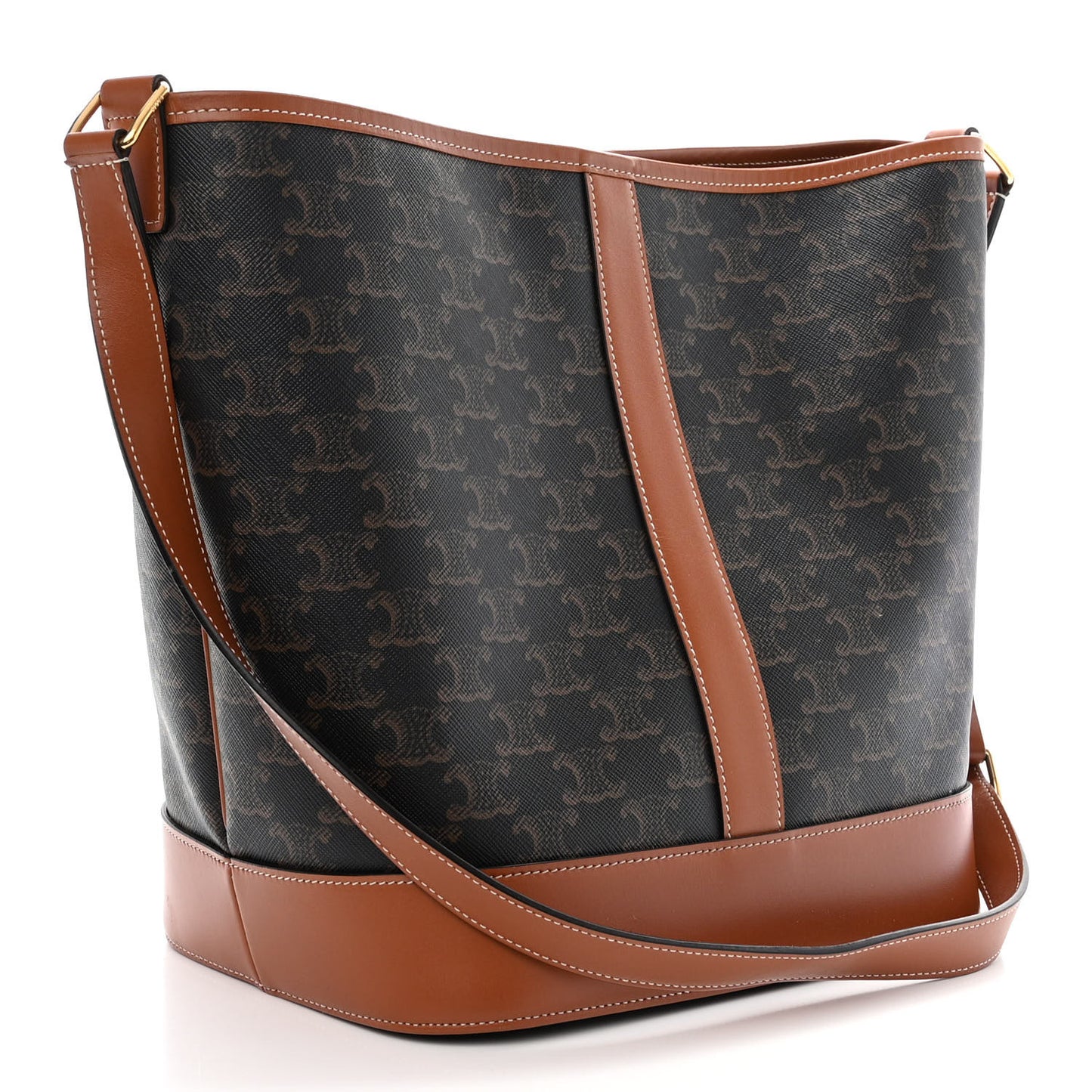 Triomphe Canvas Calfskin Small Bucket Bag Tan