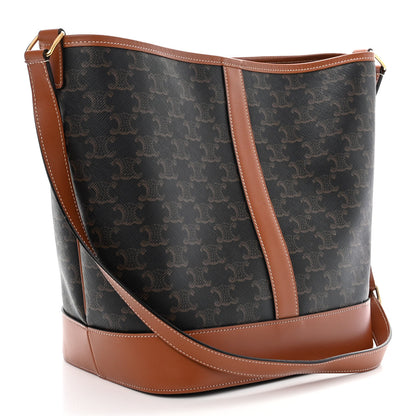 Celine Triomphe Canvas Calfskin Small Bucket Bag Tan 3 of 11