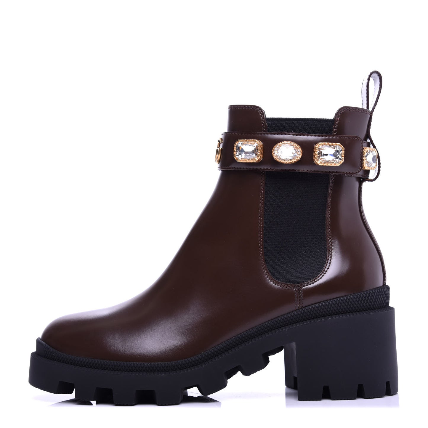 Calfskin Crystal GG Trip Chelsea Ankle Boots 37 Maroon