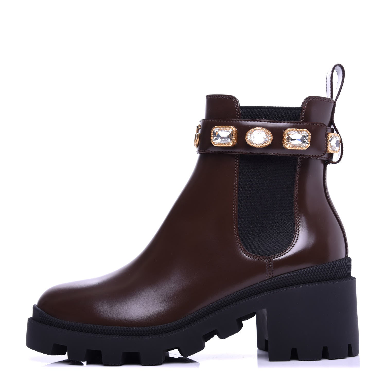 Gucci Calfskin Crystal GG Trip Chelsea Ankle Boots 37 Maroon 1 of 9