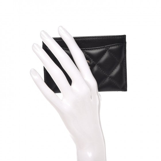 Lambskin Quilted Card Holder Black