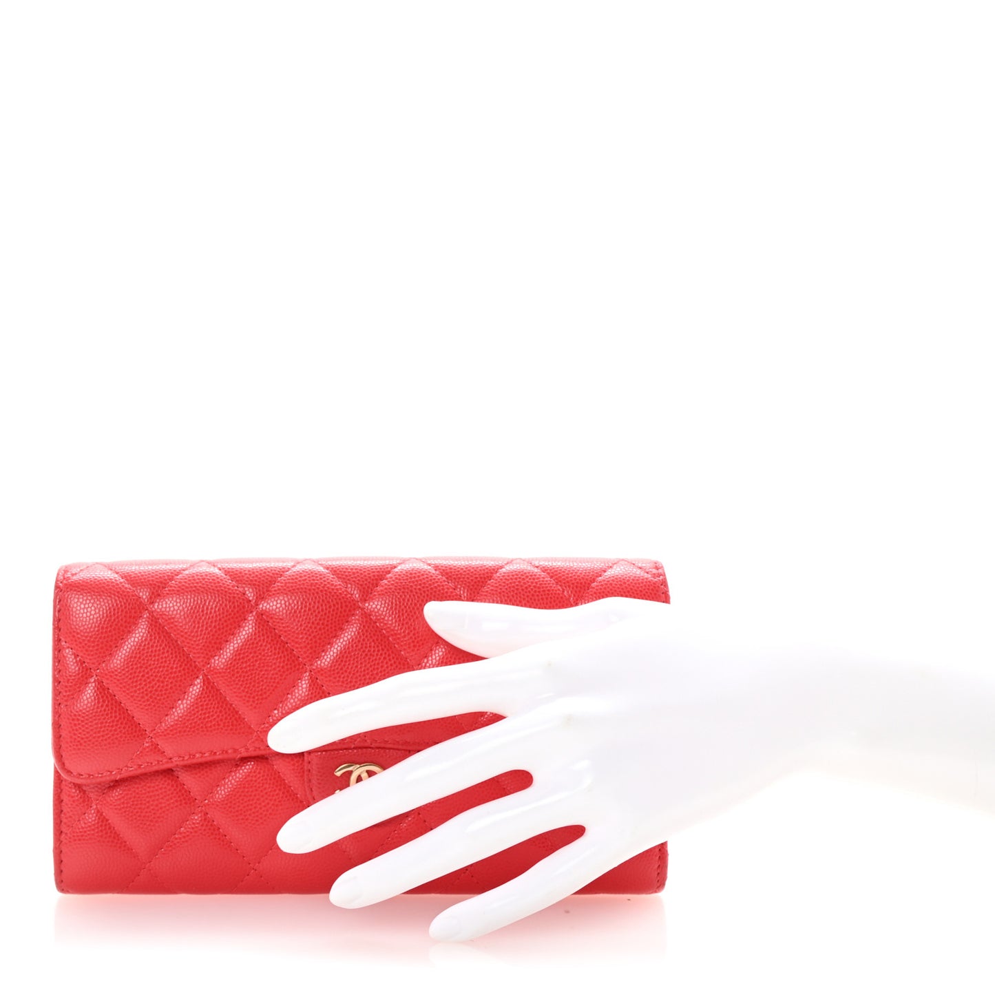 Caviar Quilted Large Gusset Flap Wallet Red