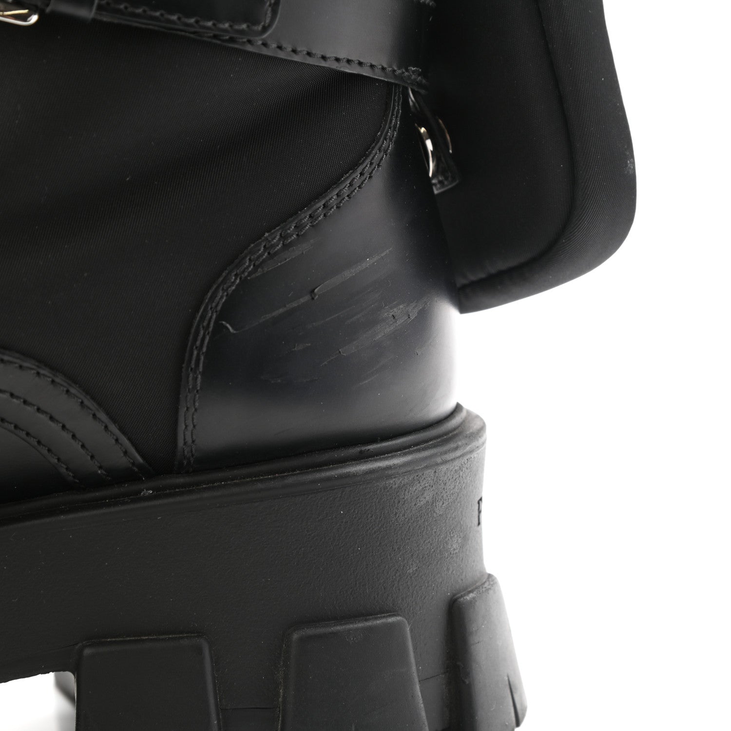 Prada Spazzolato Rois Nylon Metal Triangle Logo Monolith Pouch Pocket 55mm Boots 39 Black 8 of 12