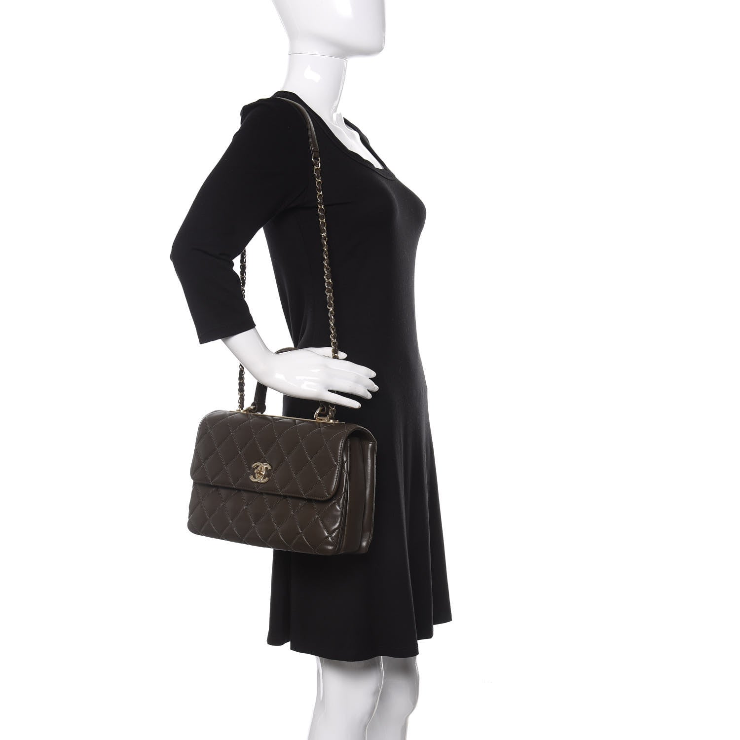 Chanel Lambskin Quilted Medium Trendy CC Flap Dual Handle Bag Dark Khaki 2 of 12
