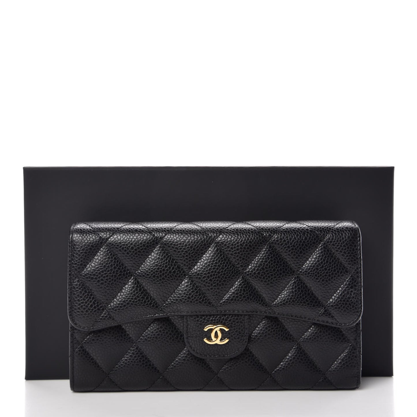 Caviar Quilted Long Flap Wallet Black