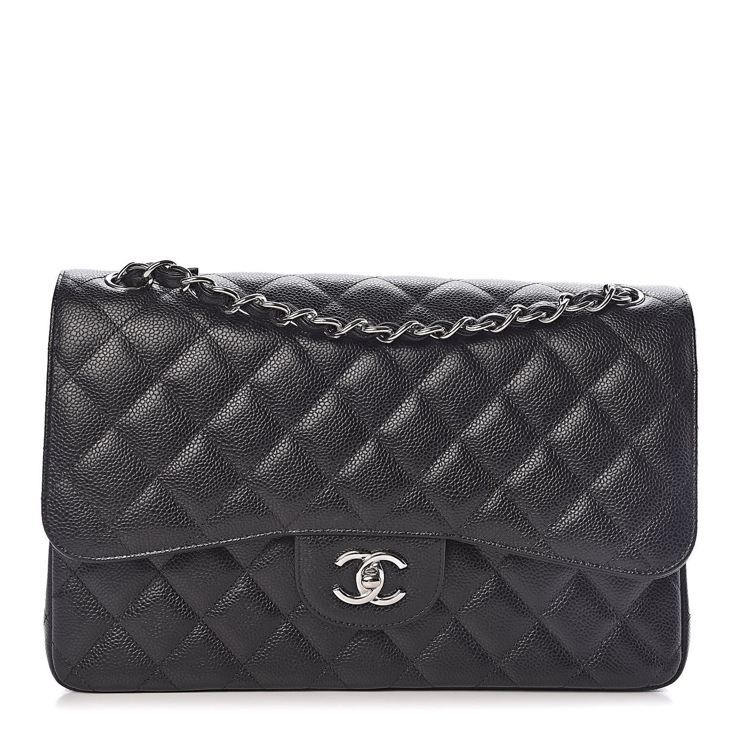 Caviar Quilted Jumbo Double Flap Black