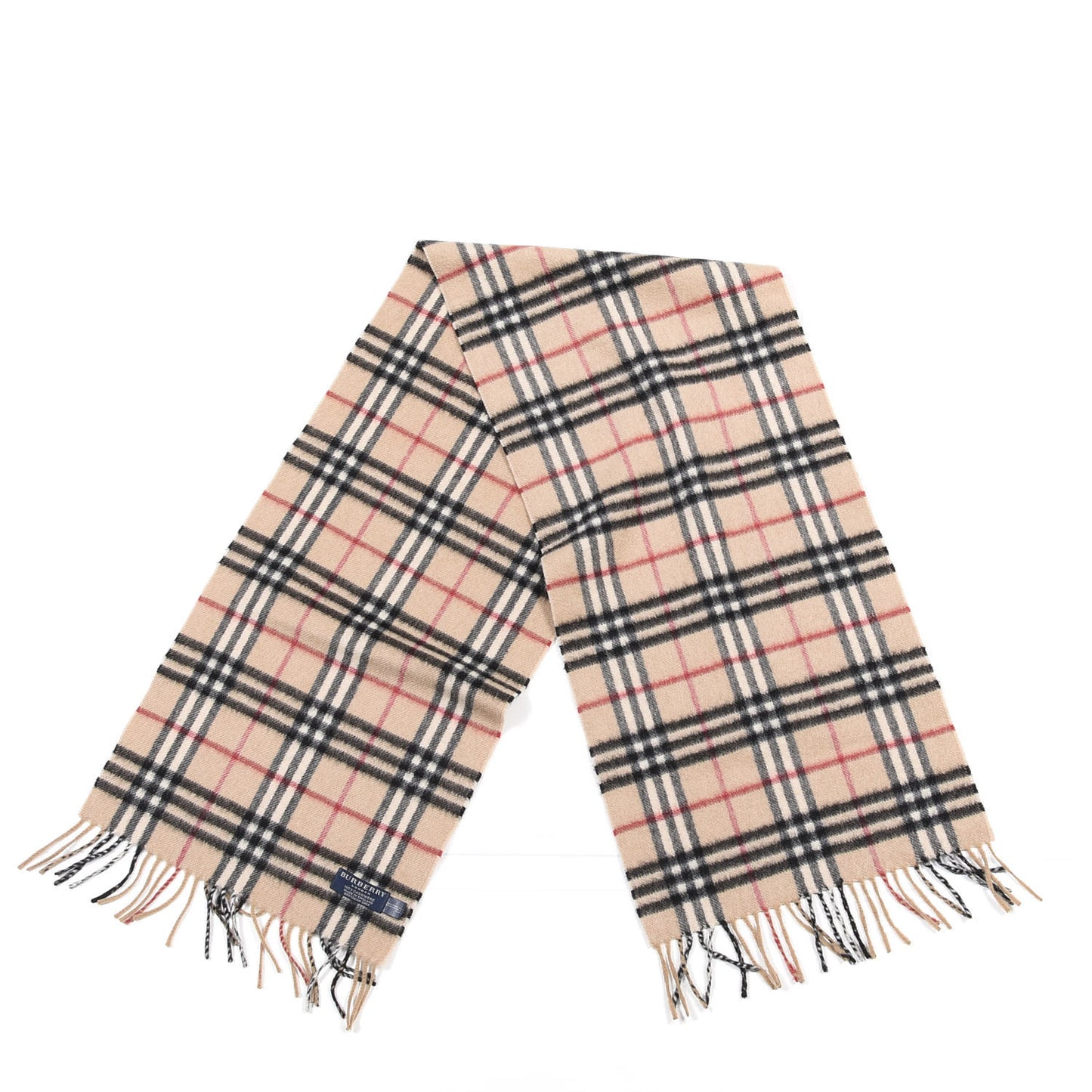 Cashmere Giant Check Fringe Scarf Camel