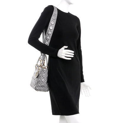 Christian Dior Metallic Grained Calfskin Cannage Medium Lady Dior Silver 2 of 8