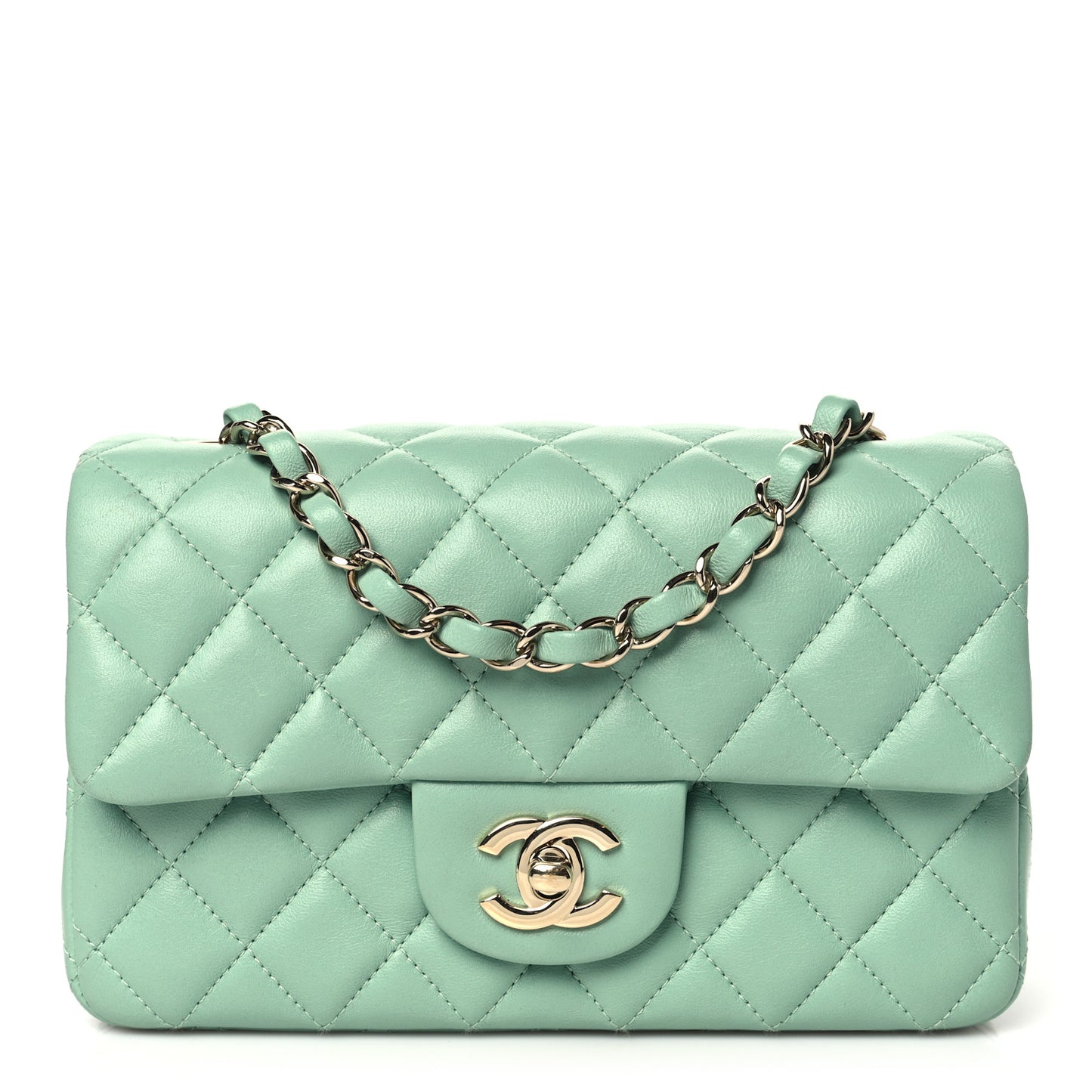 Lambskin Quilted Mini Rectangular Flap Light Green