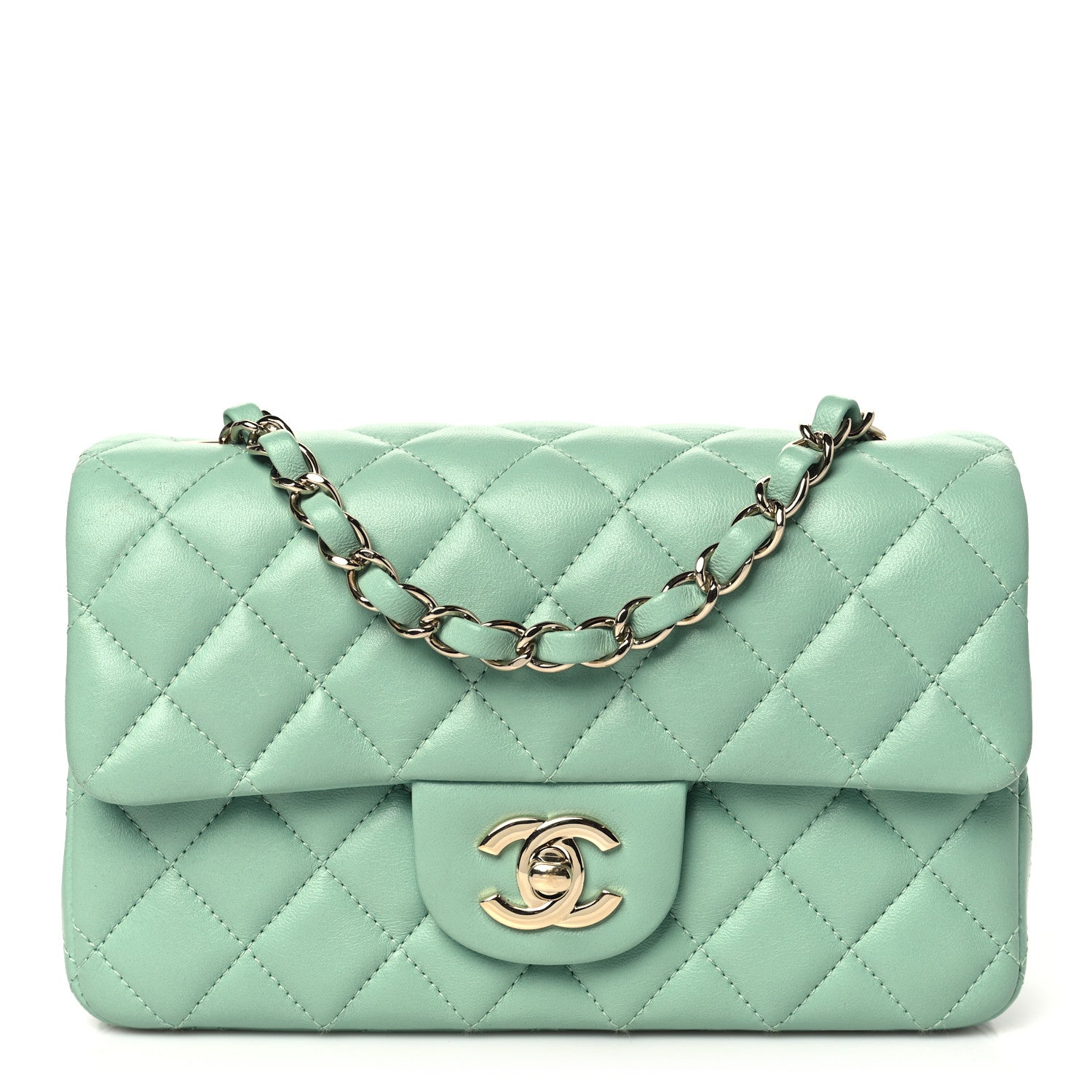 Chanel Lambskin Quilted Mini Rectangular Flap Light Green 1 of 10