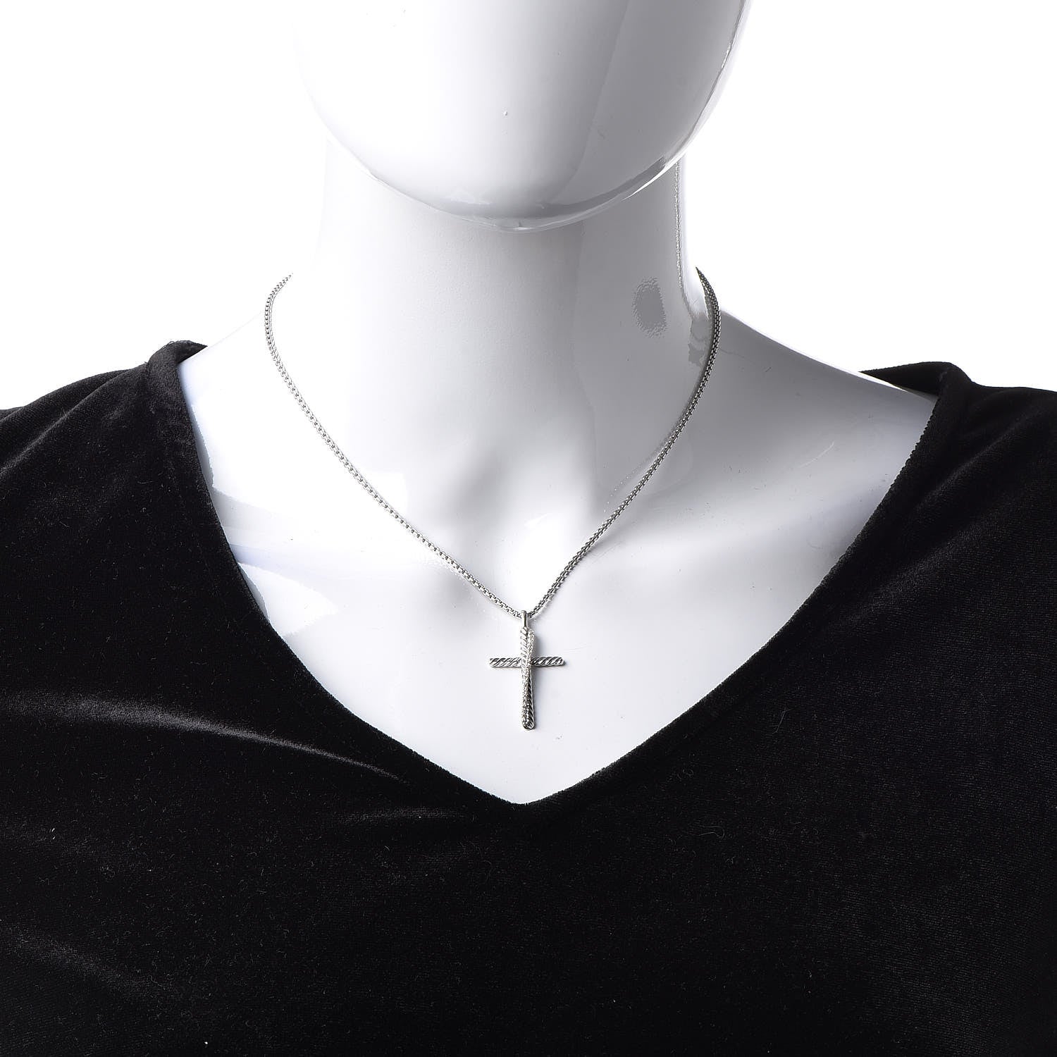 David Yurman Sterling Silver 14K White Gold Diamond 35mm Crossover Cross Necklace 2 of 7