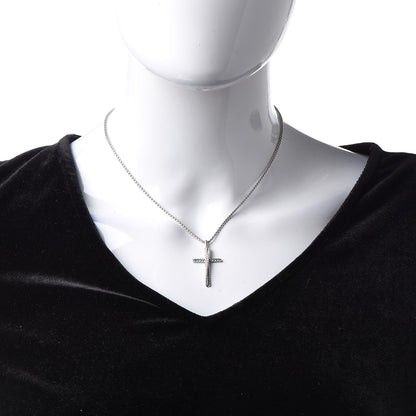 David Yurman Sterling Silver 14K White Gold Diamond 35mm Crossover Cross Necklace 2 of 7