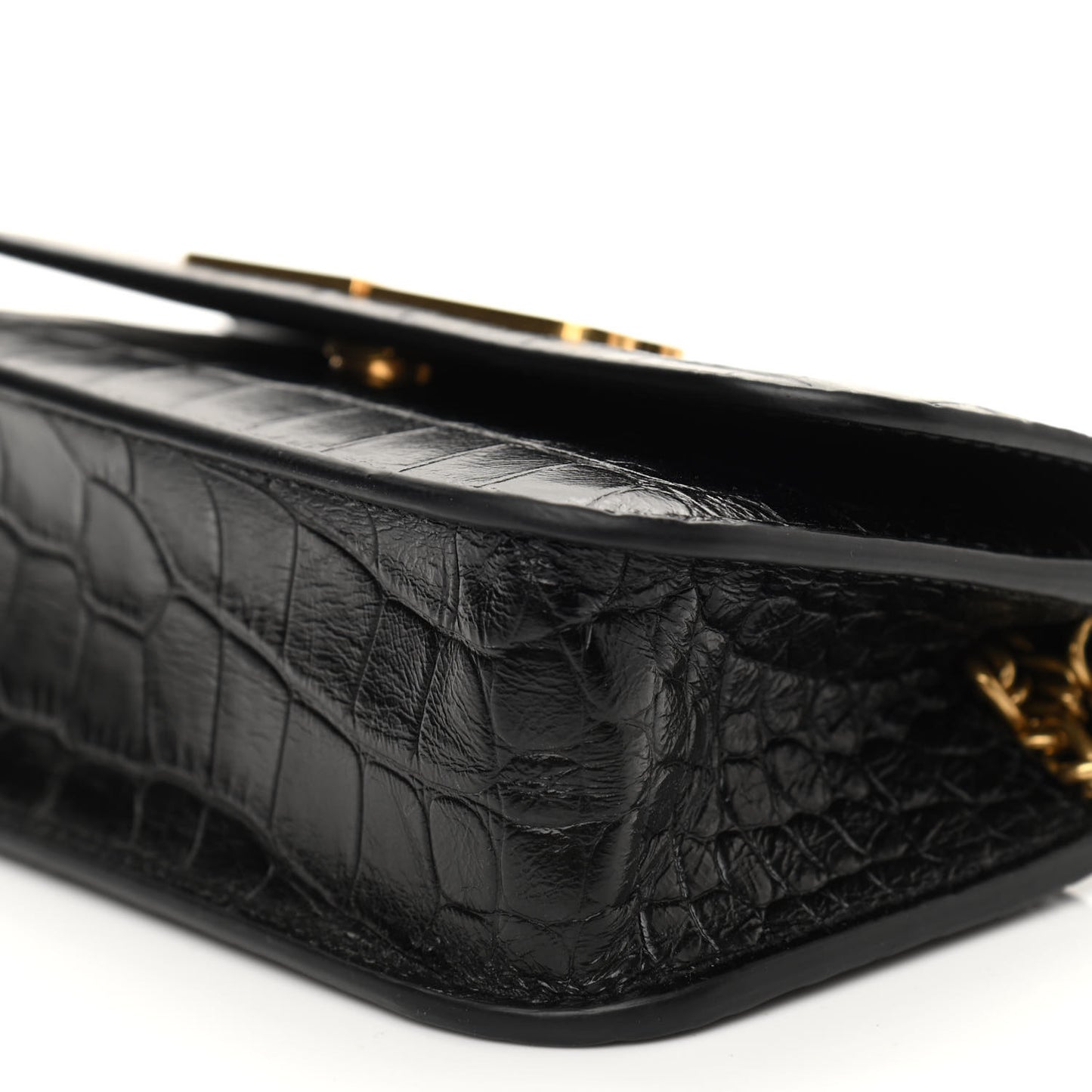 Extra Supple Calfskin Crocodile Embossed Gossip Wallet On Chain Black