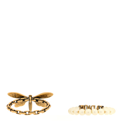 Christian Dior Metal Pearl J'Adior Dragonfly Ring Set 54 7 Gold 3 of 4