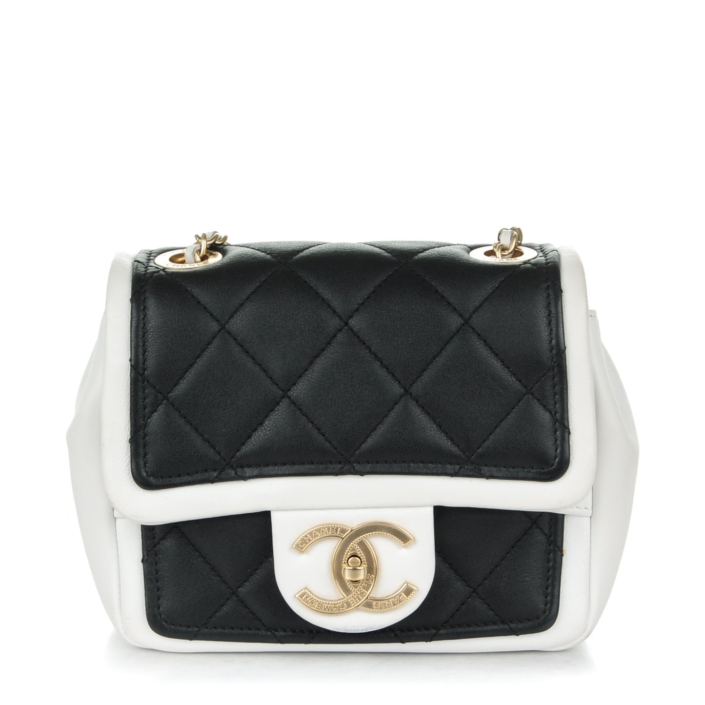 Calfskin Quilted Graphic Mini Flap Bag Black White