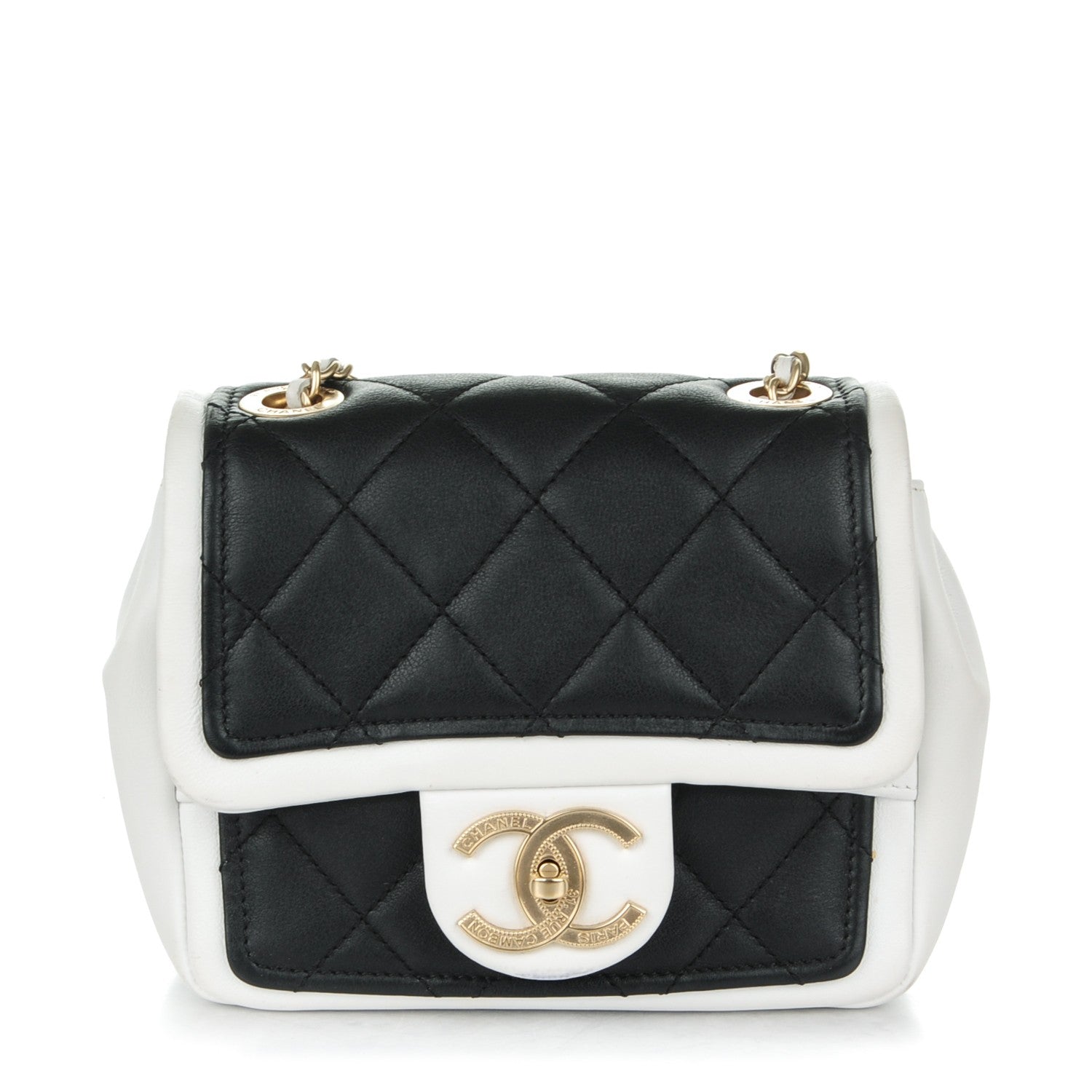 Chanel Calfskin Quilted Graphic Mini Flap Bag Black White 1 of 11