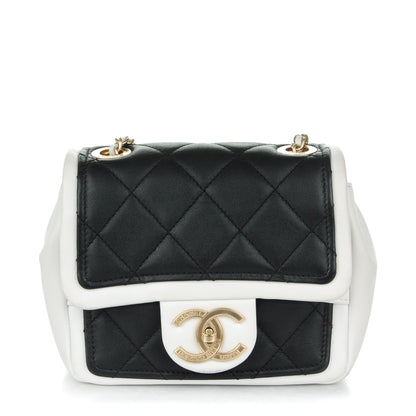 Chanel Calfskin Quilted Graphic Mini Flap Bag Black White 1 of 11