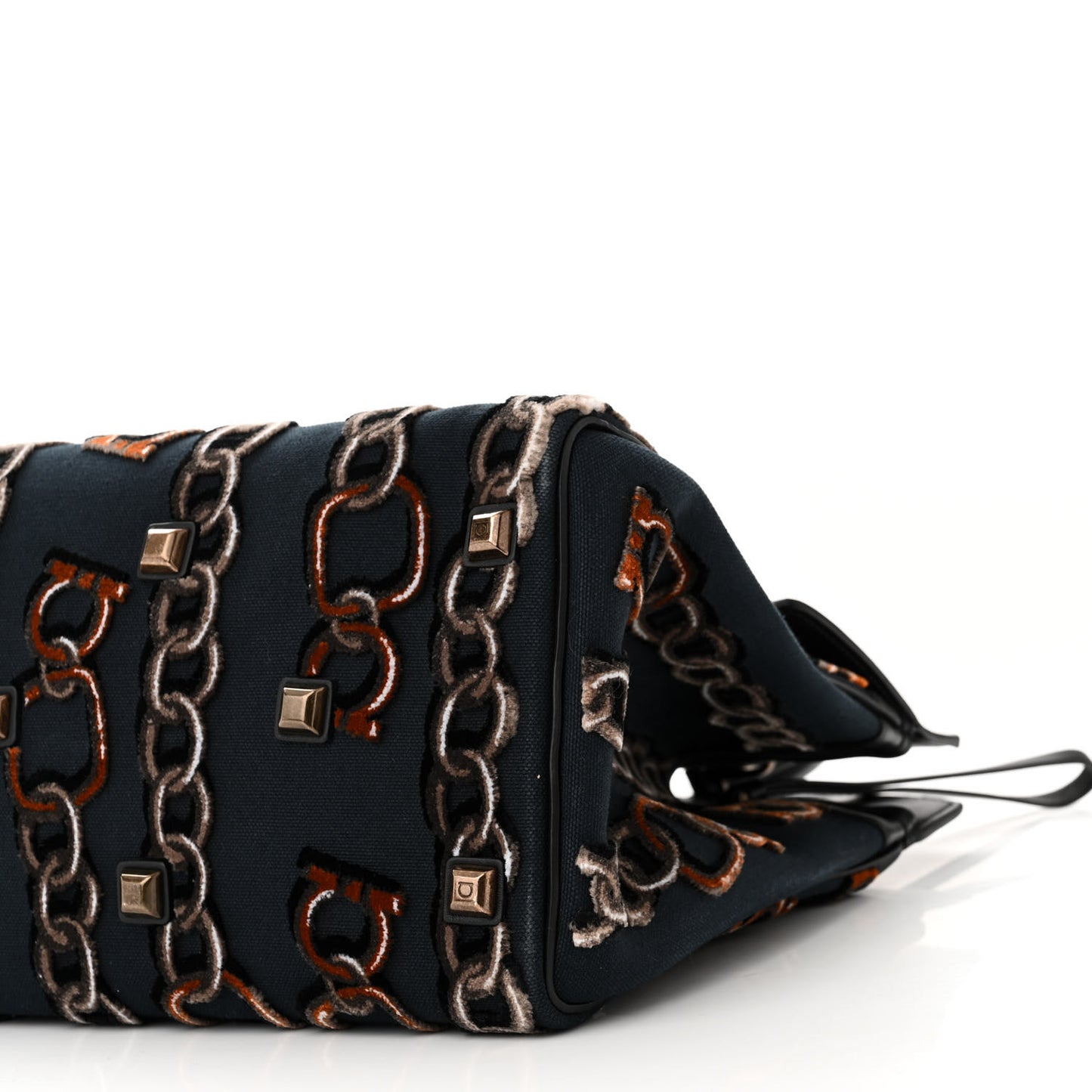 Embroidered Canvas Calfskin The Studio Bag Navy Black