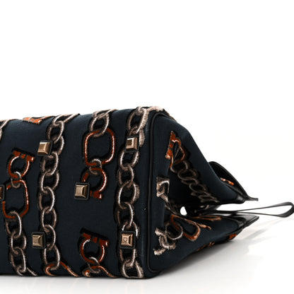 Salvatore Ferragamo Embroidered Canvas Calfskin The Studio Bag Navy Black 9 of 9