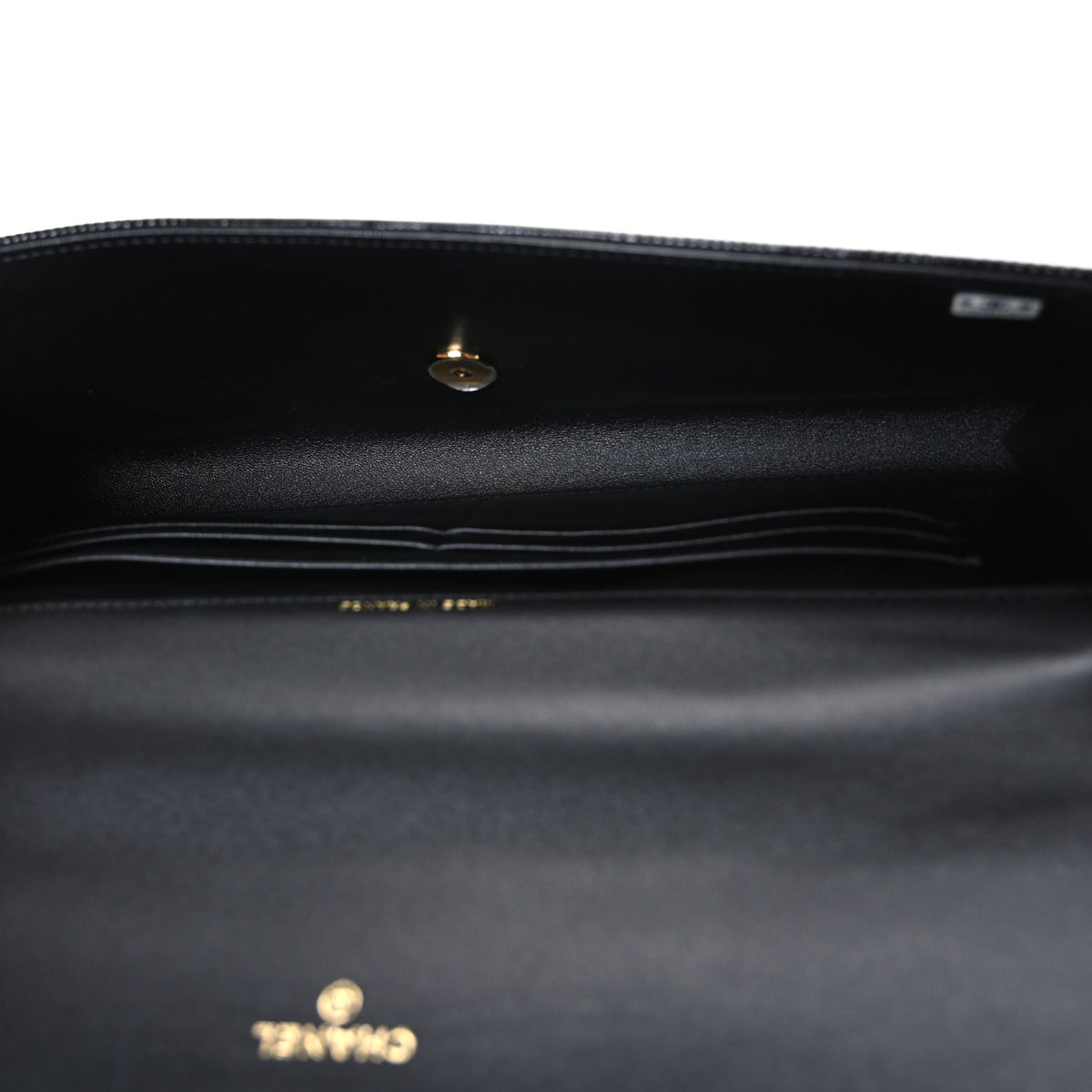 Calfskin Lizard Embossed Top Handle Long Clutch With Chain Black