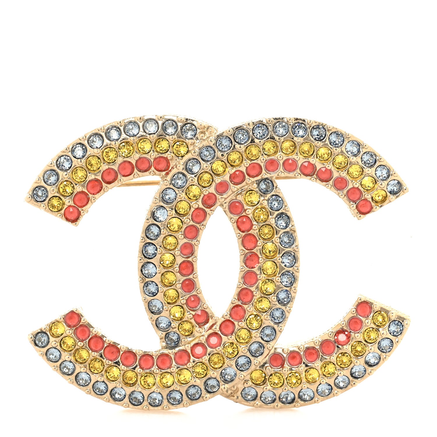 Chanel Metal Crystal CC Brooch Yellow Red Blue 1 of 4