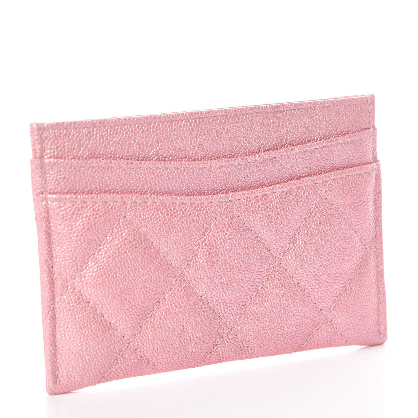 Iridescent Caviar Quilted Card Holder Rose Pink