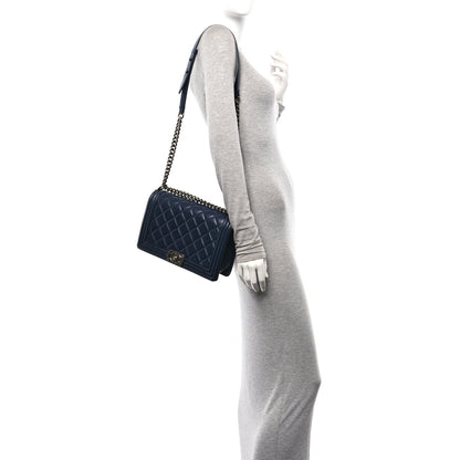 Chanel Lambskin Quilted New Medium Boy Flap Dark Navy Blue 3 of 14