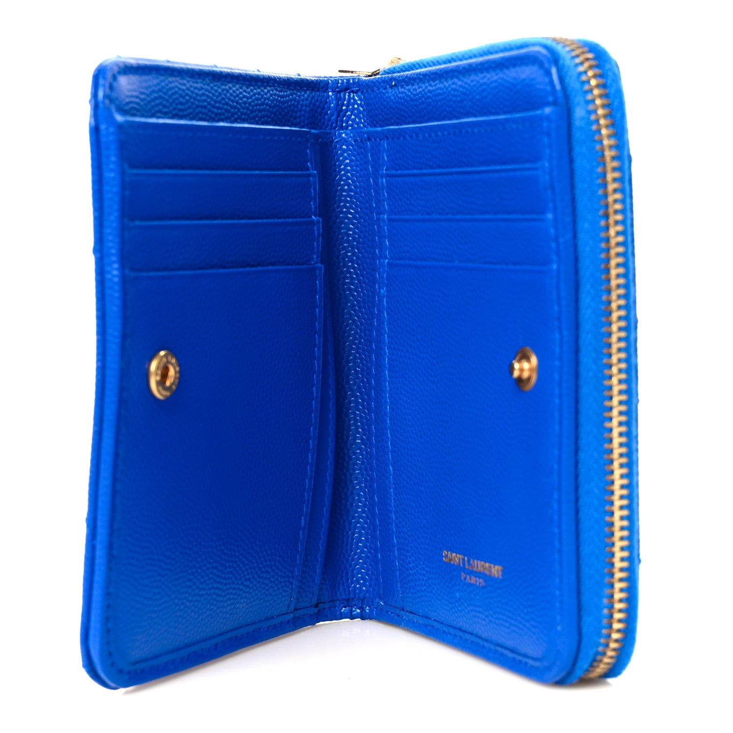 Saint Laurent Grain De Poudre Matelasse Chevron Monogram Compact Zip Around Wallet Bleu Majorelle 9 of 11