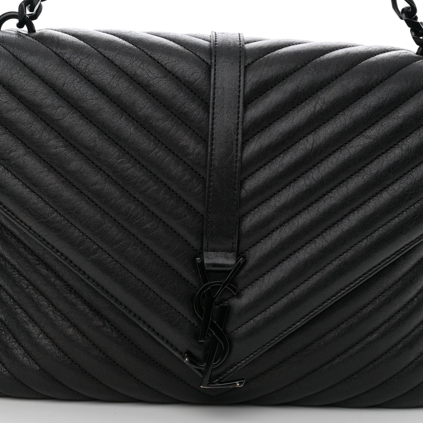 Sheepskin Matelasse Chevron Monogram Monochrome Large College Satchel Black